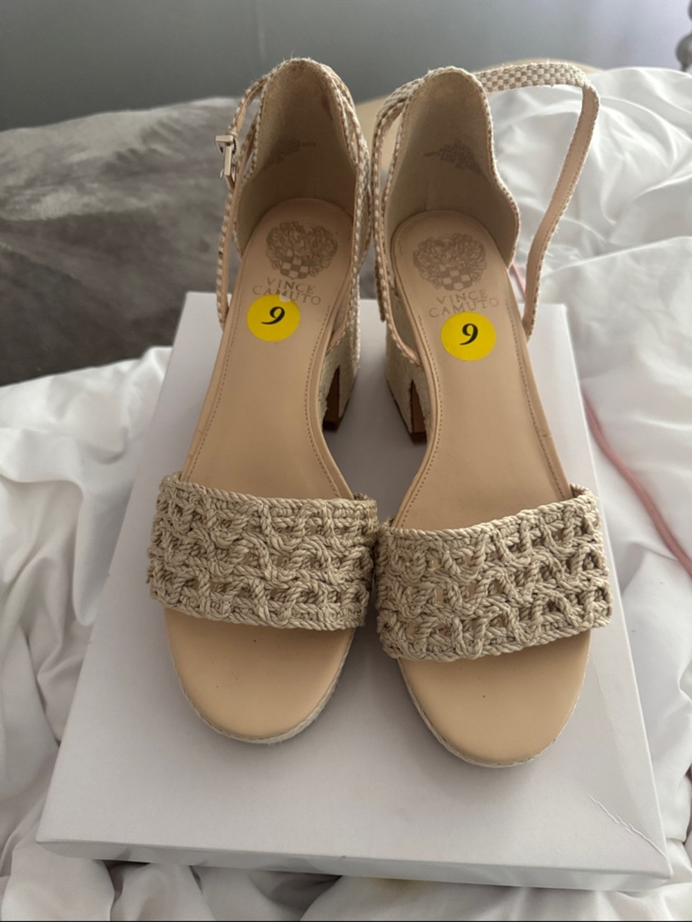 Vince Camuto Neutral Braided Strap Block Heel Sandals